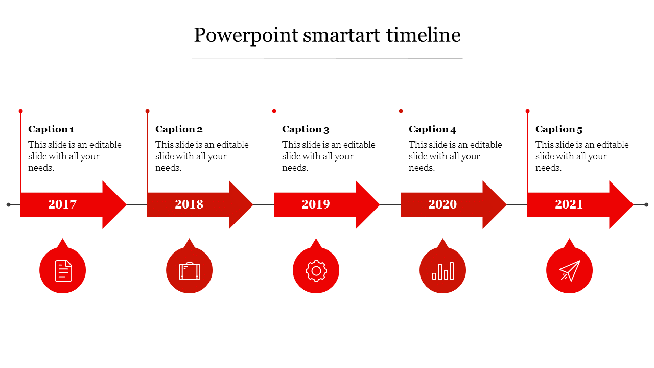 Free - Creative PowerPoint SmartArt Timeline In Red Color